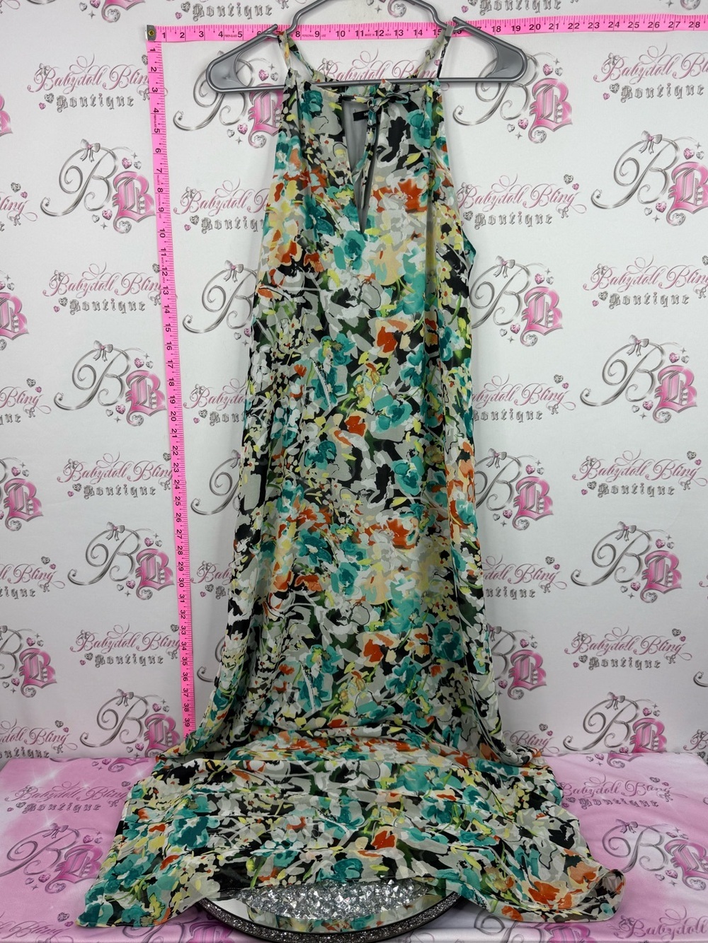 Mexx dress long Floral Halter Maxi Dress in Teal, Orange & Black